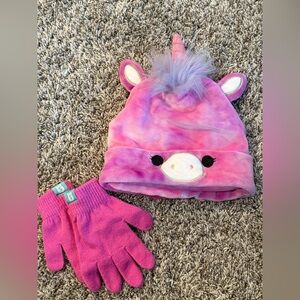 Squishmallows Pink Unicorn Hat and Gloves Set
